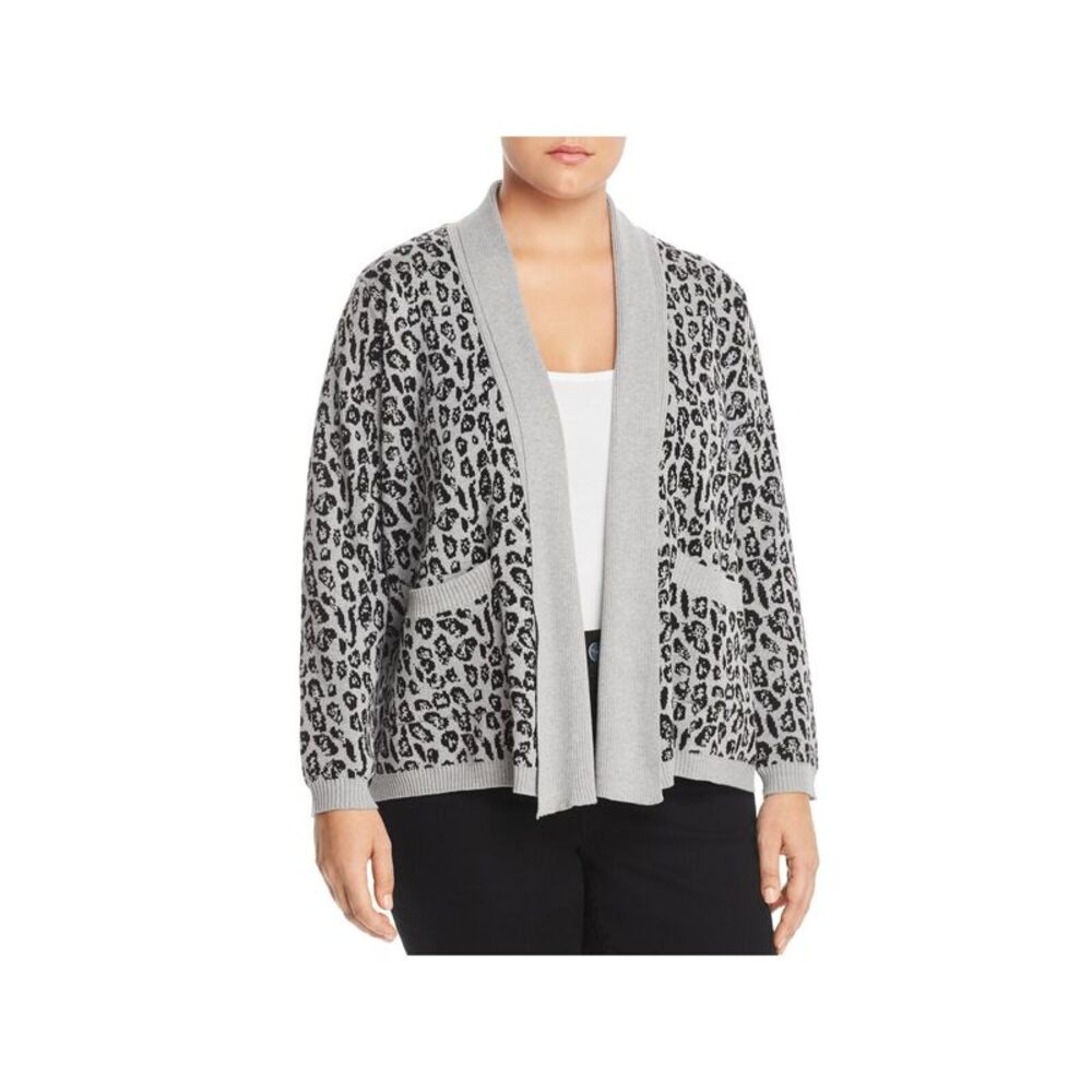 A + A COLLECTION Womens Gray Stretch Long Sleeve Open Cardigan Sweater Plus 3X
